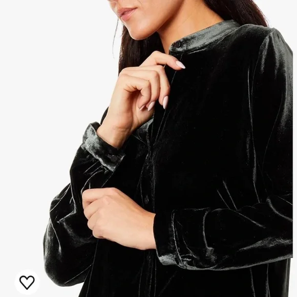 NWT Eileen Fisher Mandarin Collar Long Shirt Silk Ivy Crushed Velvet PL Petite L - Picture 3 of 16